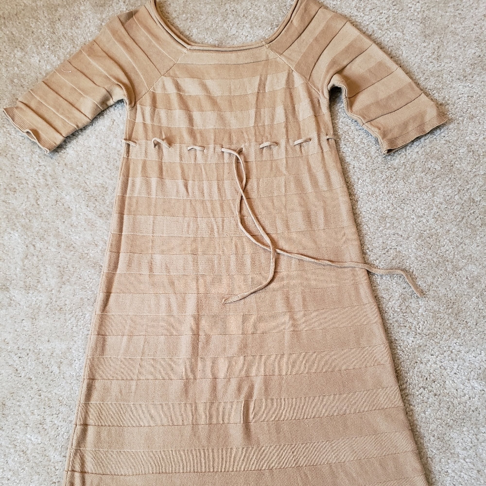 Tan Max Studio short sleeve drawstring dress Sz S